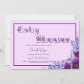 かわいい水彩紫色の花の赤ちゃんシャワー 招待状 (正面)