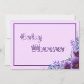 かわいい水彩紫色の花の赤ちゃんシャワー 招待状 (裏面)