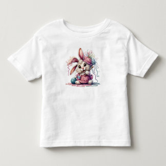 かわいい水彩絵の具の編み物ウサギのラビットTシャツ トドラーTシャツ