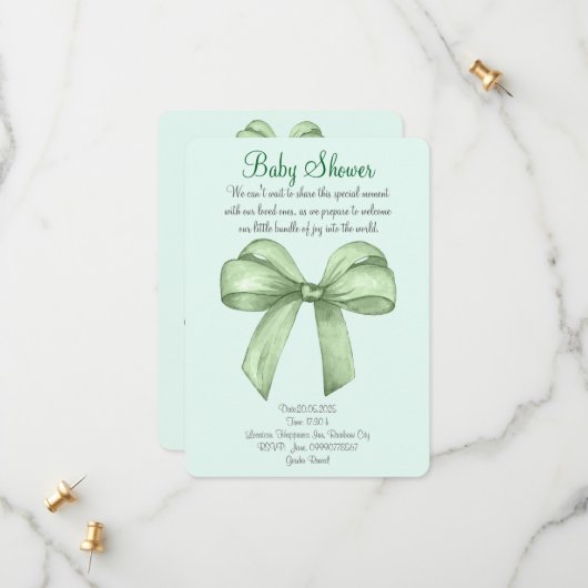 かわいい水彩緑の弓の誘い セーブザデート (正面/裏面インサイチュ)