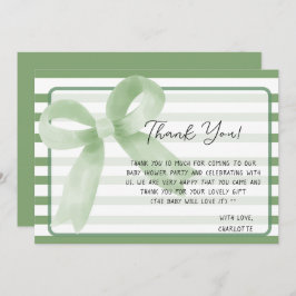 かわいい水彩緑の弓ベビーシャワー サンキューカード