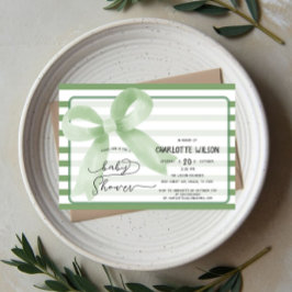 かわいい水彩緑の弓ベビーシャワー 招待状