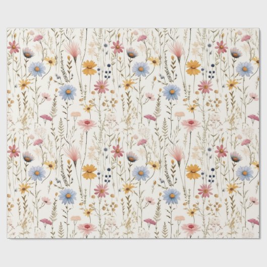 かわいい水彩繊細な花茎葉模様 ラッピングペーパー (フラット)