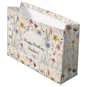 かわいい水彩繊細な花茎葉模様 ラージペーパーバッグ (正面アングル)