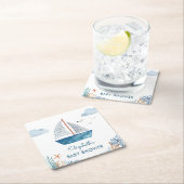 かわいい水彩船の赤航海のちゃんシャワー スクエアペーパーコースター (インサイチュ)