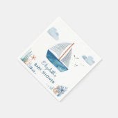 かわいい水彩船の赤航海のちゃんシャワー スタンダードカクテルナプキン (角)