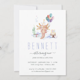 かわいい水彩色のアクソロトル誕生日パーティー 招待状