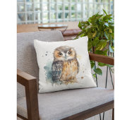 かわいい水彩色のフクロウ クッション