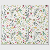 かわいい水彩色の春の花&リーフ ラッピングペーパー (フラット)
