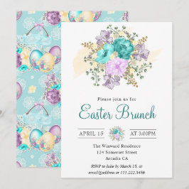 かわいい水彩花のひよこが卵に入ったイースターブランシュ 招待状
