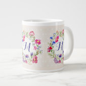 かわいい水彩花のフローラモ素晴らしノグラム ジャンボコーヒーマグカップ (正面右)