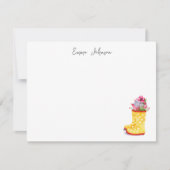 かわいい水彩花のレインブーツ ノートカード (正面)