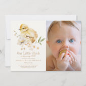 かわいい水彩花の少女 1歳の誕生日写真 招待状 (正面)