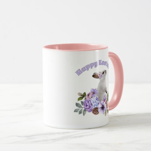かわいい水彩花の復活祭バニー マグカップ (正面右)