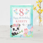 かわいい水彩花の春のパンダの子供の誕生日 カード (黄色い花)
