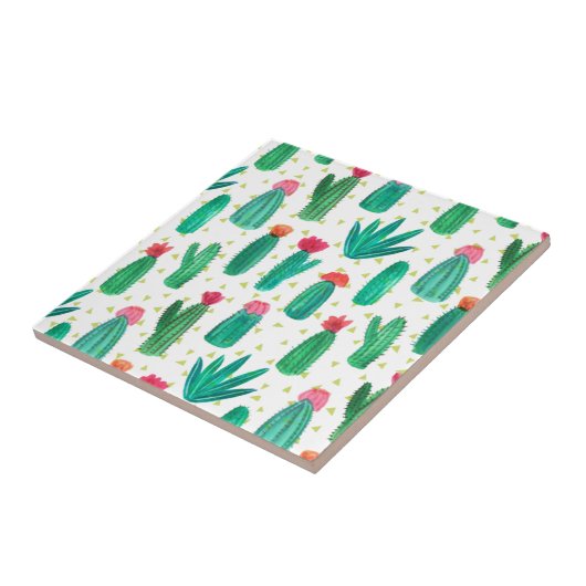 かわいい水彩花サボテンのパターン タイル (側面)