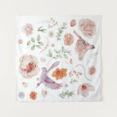 かわいい水彩花ハチドリ柄 タペストリー (正面(横))