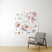 かわいい水彩花ハチドリ柄 タペストリー (インサイチュ(横))