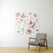 かわいい水彩花ハチドリ柄 タペストリー (インサイチュ)