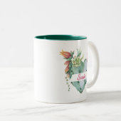 かわいい水彩花ハート&カスタムスクリプト名 ツートーンマグカップ (正面右)