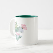 かわいい水彩花ハート&カスタムスクリプト名 ツートーンマグカップ (正面左)