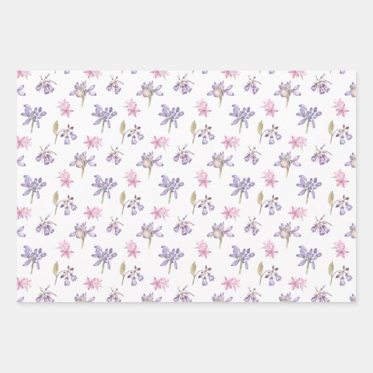 かわいい水彩花フローラガーデンギフトパーティー ラッピングペーパーシート (正面3)