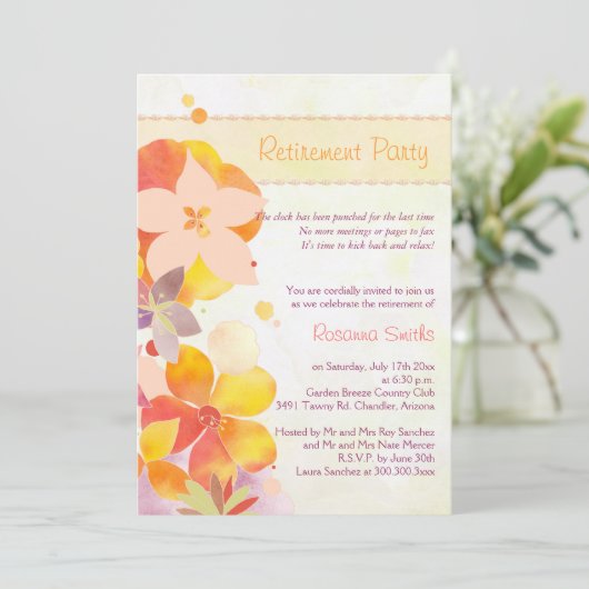 かわいい水彩花リタイアパーティー 招待状 (スタンド正面)