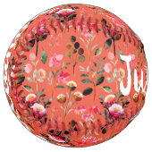 かわいい水彩花模様オレンジパーソナライズされた ソフトボール (正面左)