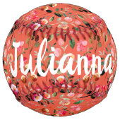 かわいい水彩花模様オレンジパーソナライズされた ソフトボール (裏面)