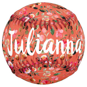 かわいい水彩花模様オレンジパーソナライズされた ソフトボール