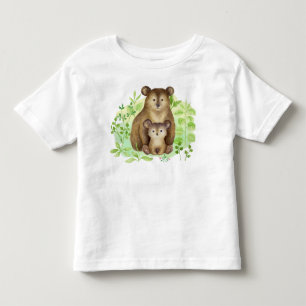 かわいい水彩茶色のマママベア&カブ トドラーTシャツ