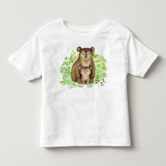 かわいい水彩茶色のマママベア&カブ トドラーTシャツ (正面)
