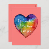 かわいい水彩虹のハート。バレンタイン シーズンポストカード (正面/裏面)