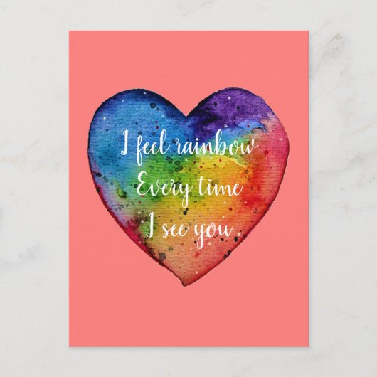 かわいい水彩虹のハート。バレンタイン シーズンポストカード (正面)