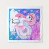 かわいい水彩虹のユニコーンパーソナライズされた タペストリー (正面(横))