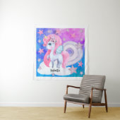 かわいい水彩虹のユニコーンパーソナライズされた タペストリー (インサイチュ)