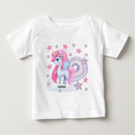 かわいい水彩虹のユニコーンパーソナライズされた ベビーTシャツ