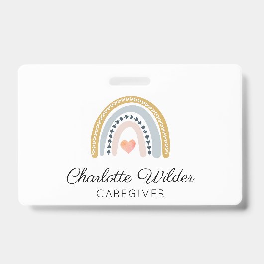 かわいい水彩虹の介護者の名刺 バッジ (表面)