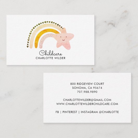 かわいい水彩虹の託児 名刺 (正面/裏面)