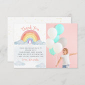 かわいい水彩虹の誕生日パーティーの写真 サンキューカード (正面/裏面)