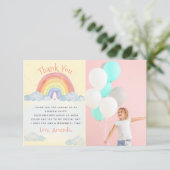 かわいい水彩虹の誕生日パーティーの写真 サンキューカード (スタンド正面)