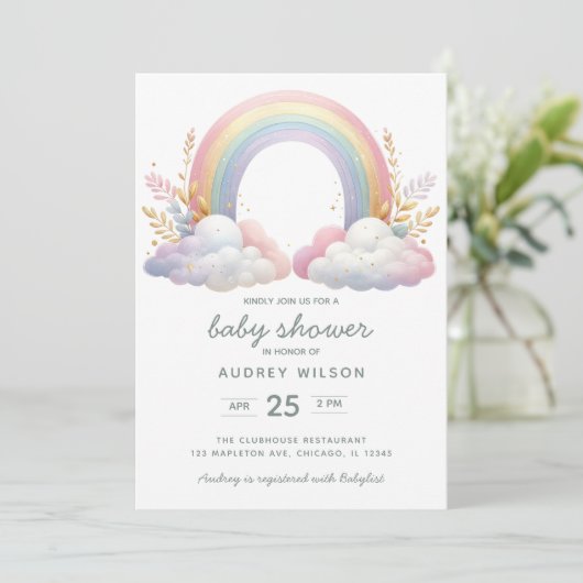 かわいい水彩虹の赤男女兼用ちゃんシャワー 招待状 (スタンド正面)