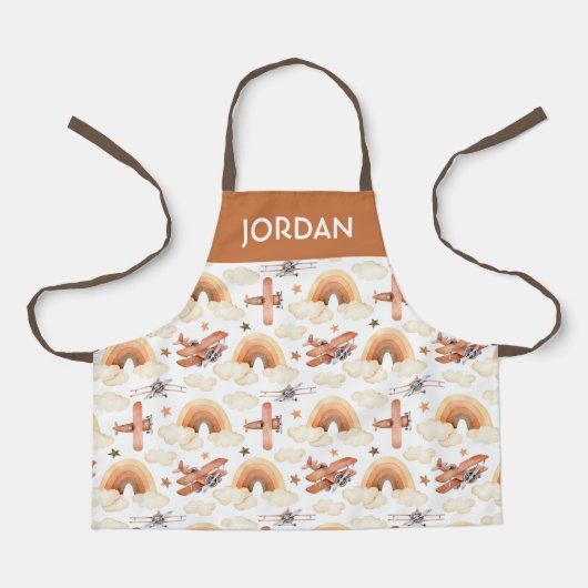 かわいい水彩虹の飛行機のパターン エプロン (正面)