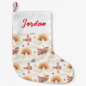 かわいい水彩虹の飛行機のパターン スモールクリスマスストッキング (正面)