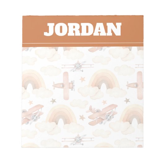 かわいい水彩虹の飛行機のパターン ノートパッド (正面)