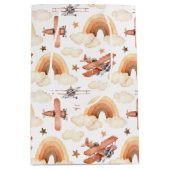 かわいい水彩虹の飛行機のパターン ミディアムペーパーバッグ (正面)