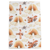 かわいい水彩虹の飛行機のパターン ミディアムペーパーバッグ (裏面)