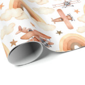 かわいい水彩虹の飛行機のパターン ラッピングペーパー (ロールコーナー)