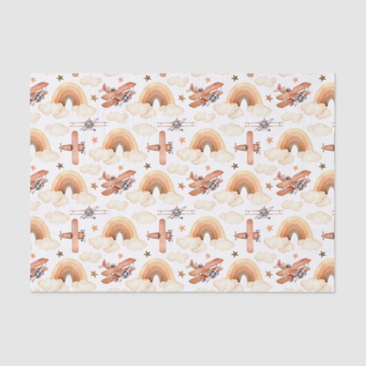 かわいい水彩虹の飛行機のパターン 薄葉紙 (正面)