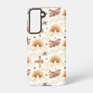 かわいい水彩虹の飛行機のパターン SAMSUNG GALAXY S21ケース